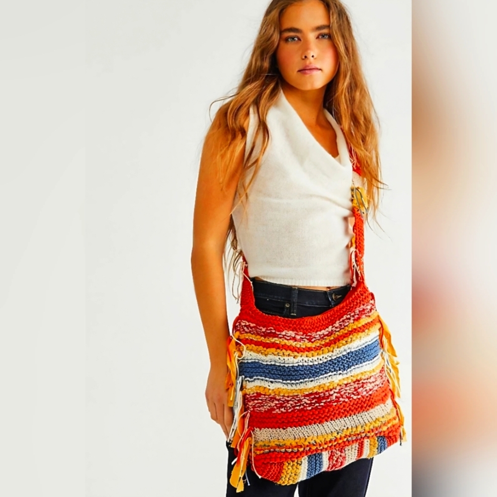 Free People Northbound Hobo Cross Over Shoulder Bag Cotton Croshet Multicolor